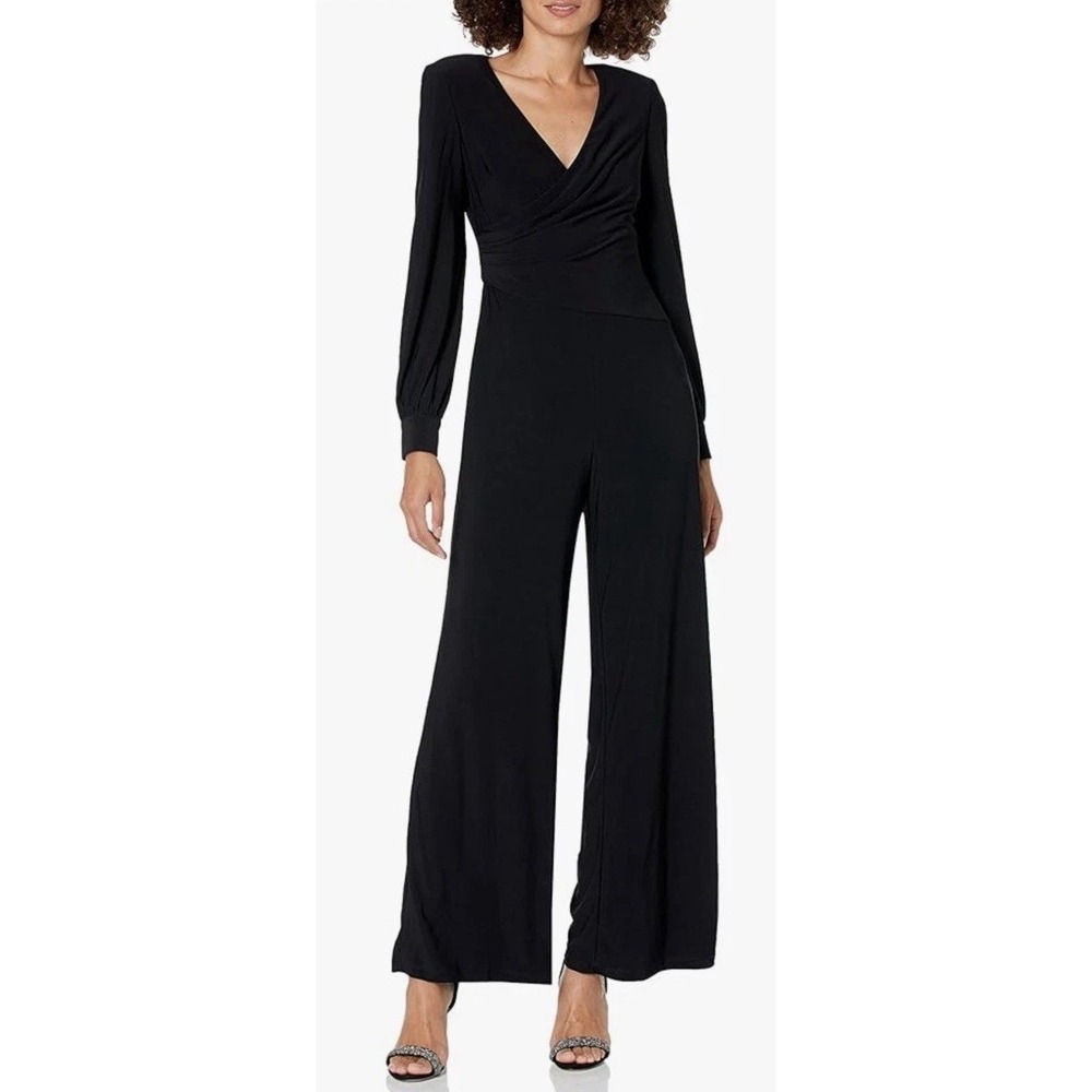 Adrianna Papell Black Long Sleeve Wrap Jumpsuit